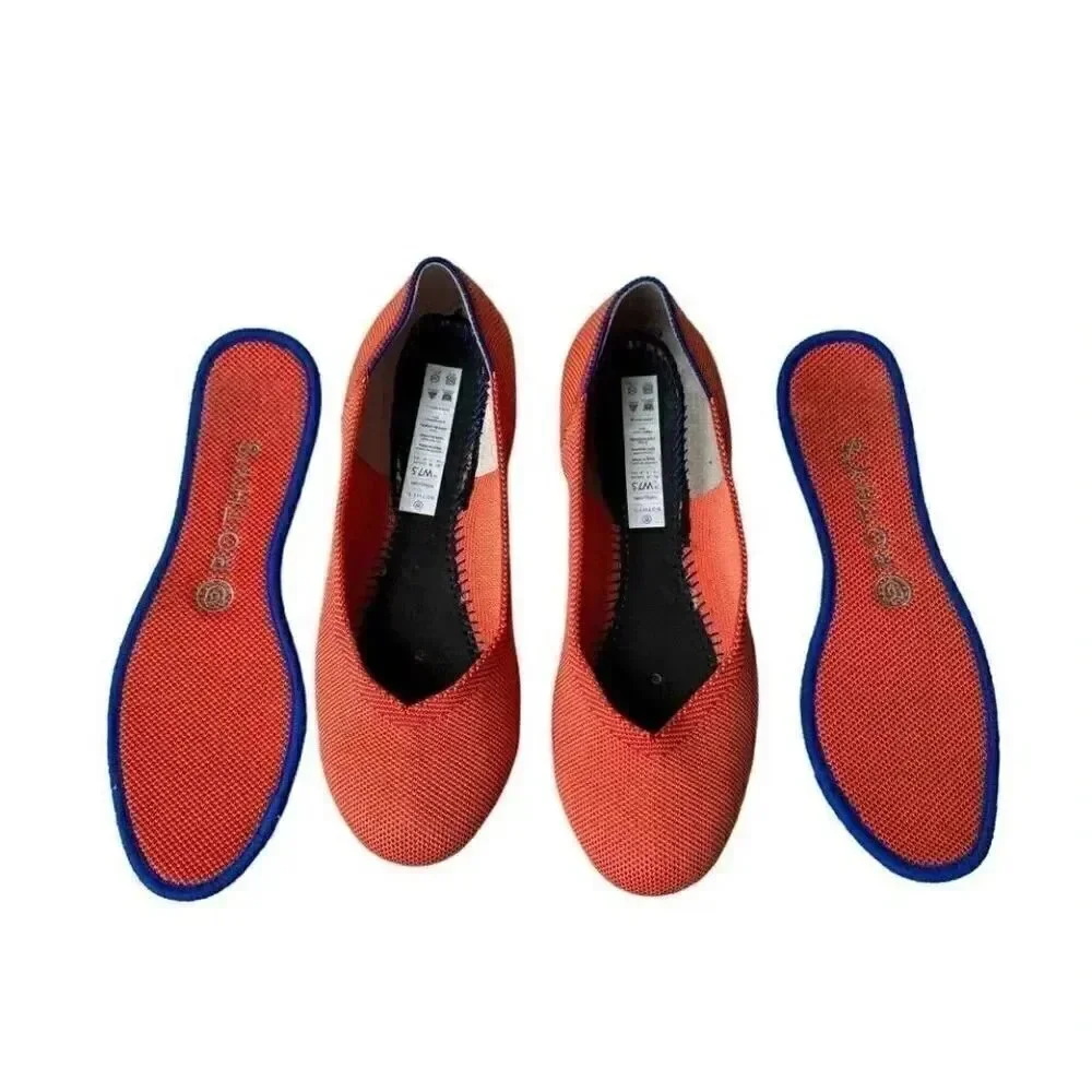Rothy's Persimmon Marina Stripe Retired Women’s Round Toe Flats SZ 7.5